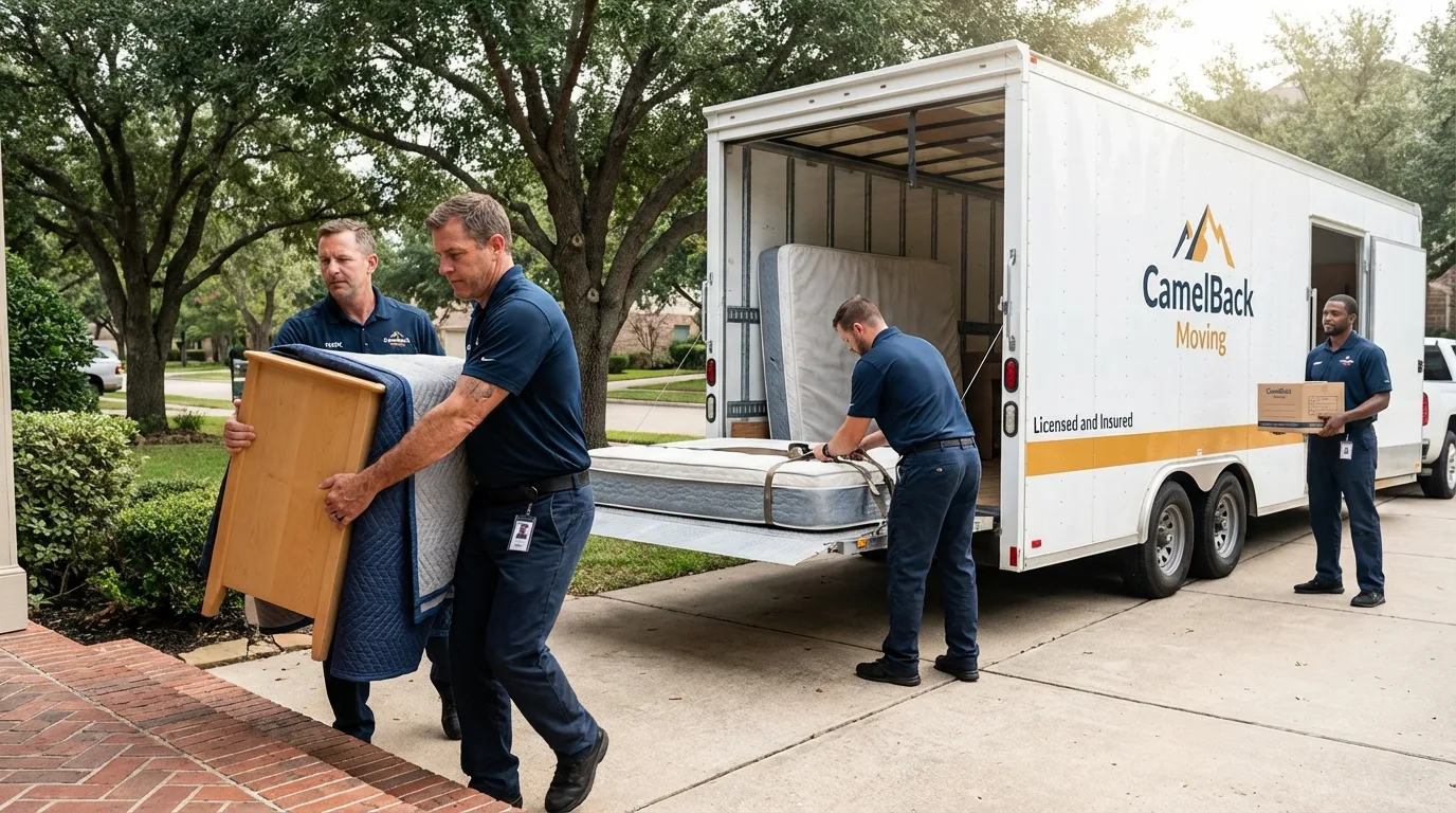 Crew loading residential truck for cross-state move from Wakefield, MI