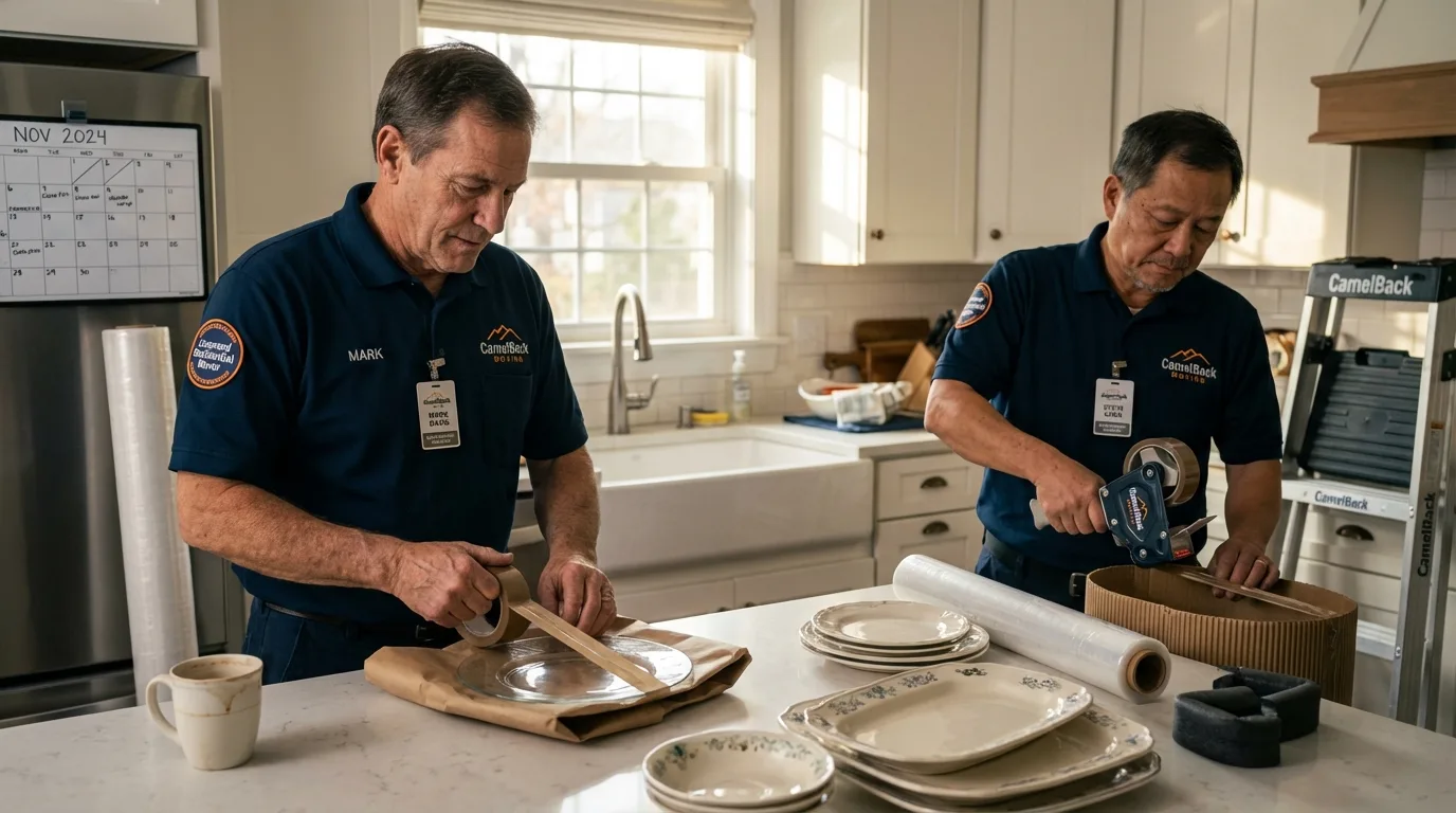 Professional crew packing kitchen dishware in Wakefield, MI